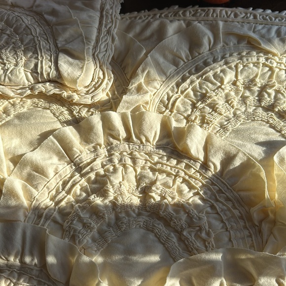 2 Anthropologie standard ruffle “Rivulet” shams in a creamy pale yellow color. - Picture 4 of 16